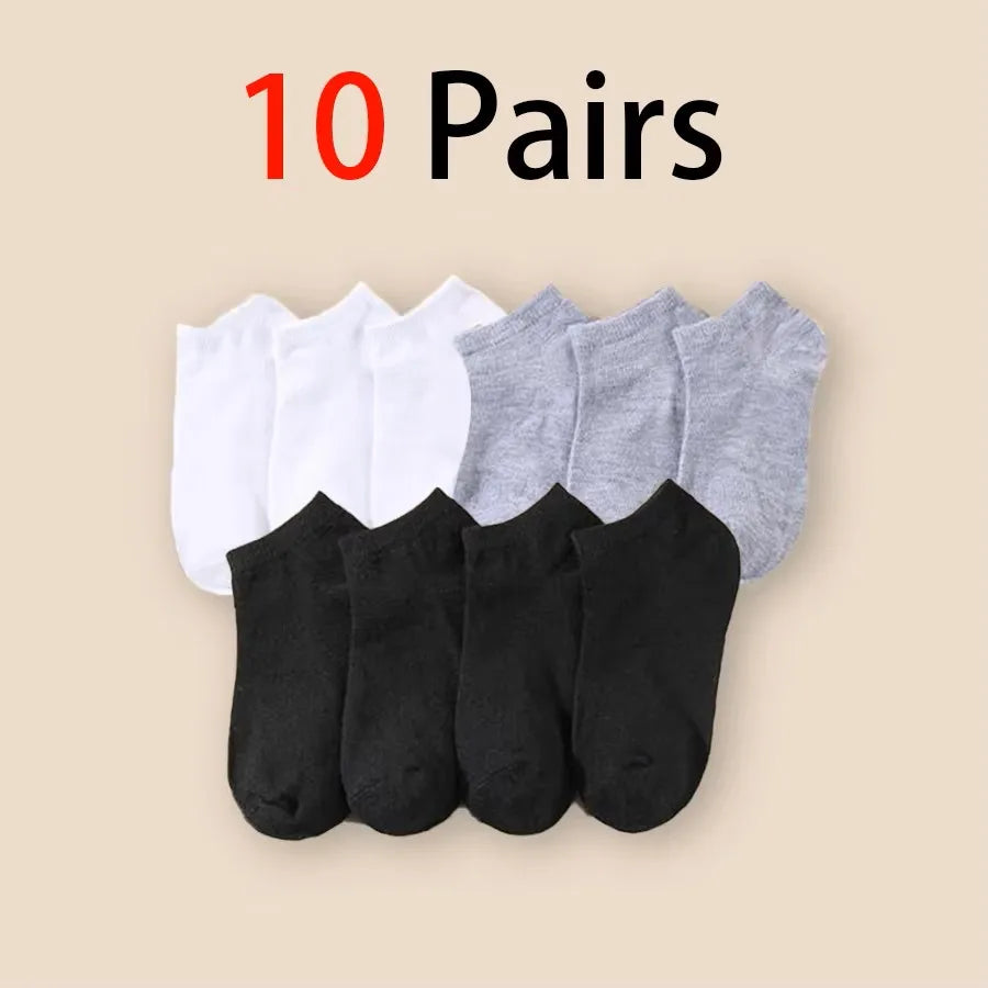 10 Pairs men Socks Breathable Sports socks Solid Color Boat socks Comfortable Cotton Ankle Socks White Black