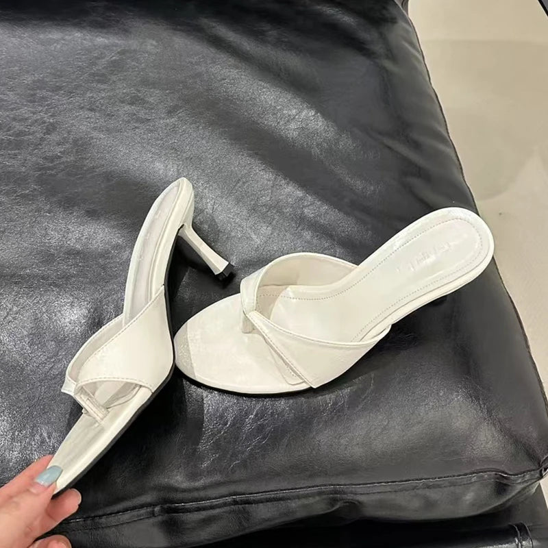 SUOJIALUN 2025 Summer New Brand Women Slipper Fashion Open Toe Slip On Slides Ladies Elegant Thin High Heel Dress Pumps Slides