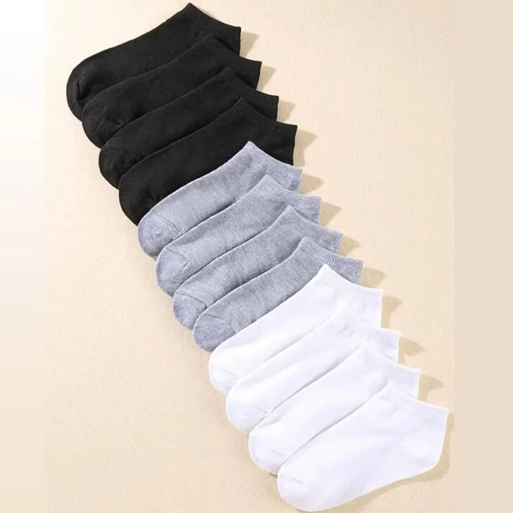 10 Pairs men Socks Breathable Sports socks Solid Color Boat socks Comfortable Cotton Ankle Socks White Black